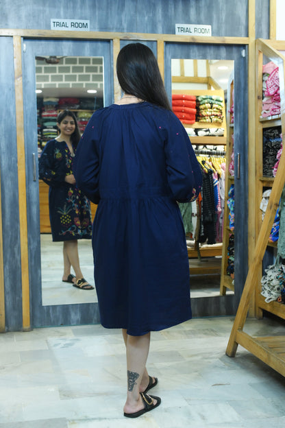 Short linen unique dress blue