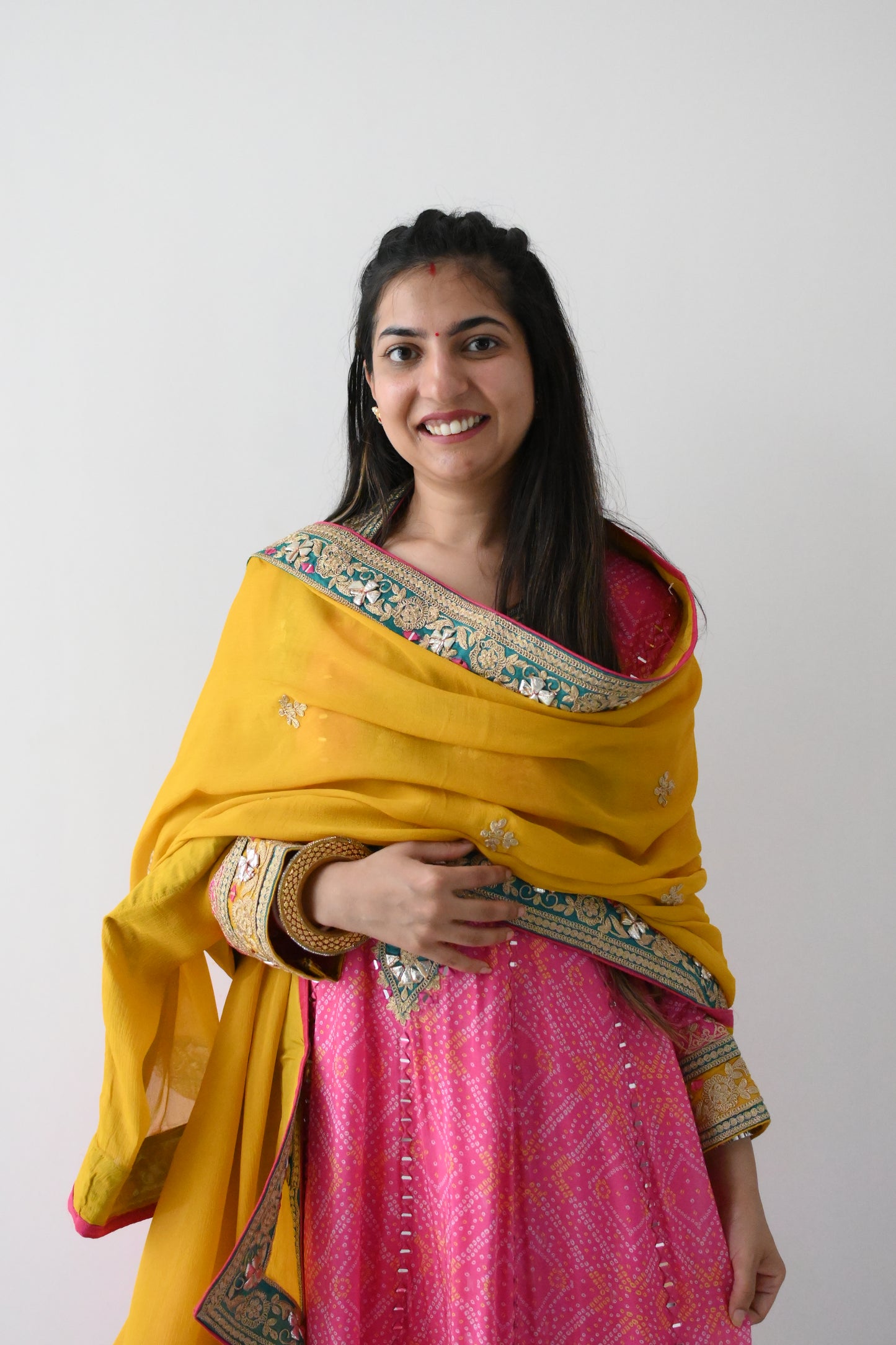 Bandhani pink punjabi suit