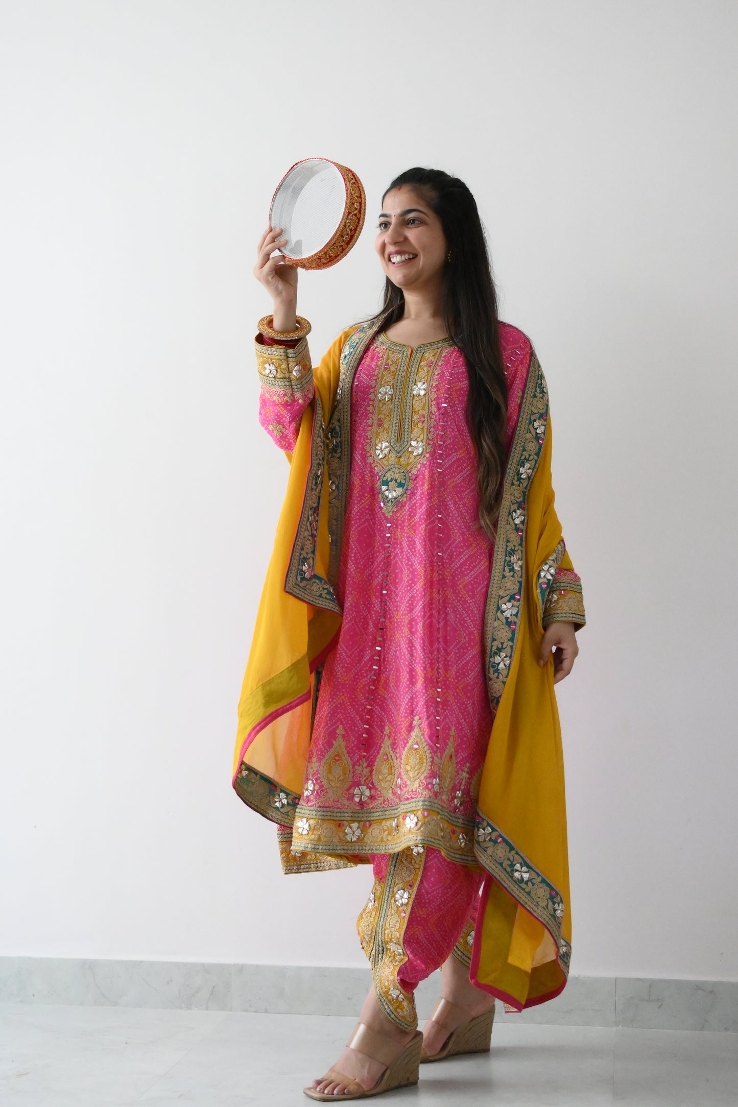 Bandhani pink punjabi suit