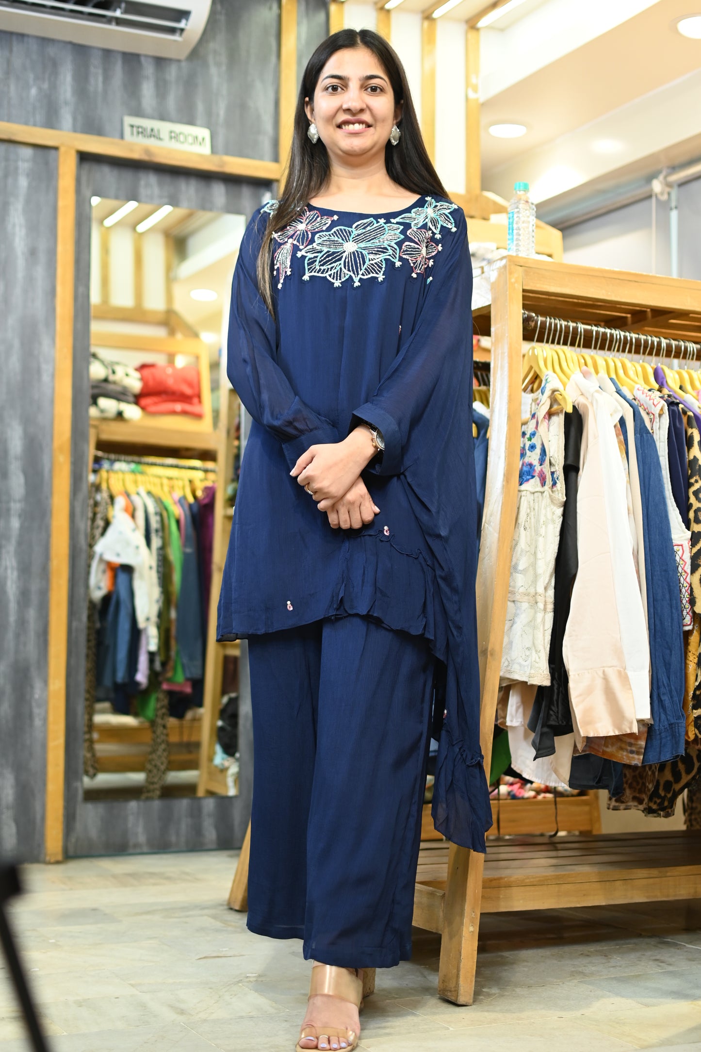 Sleeve kaftan handwork set- blue