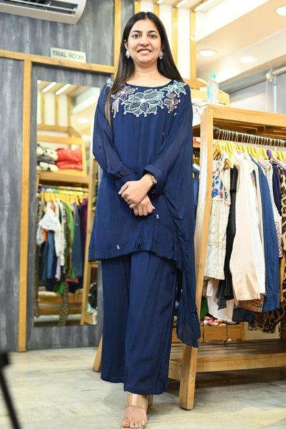 Sleeve kaftan handwork set- blue