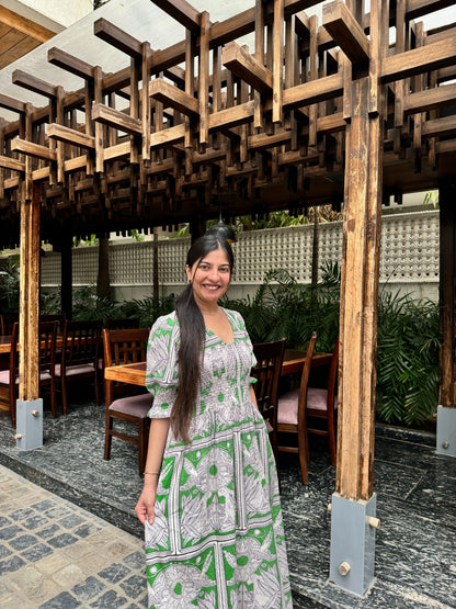 Green smock printed dress