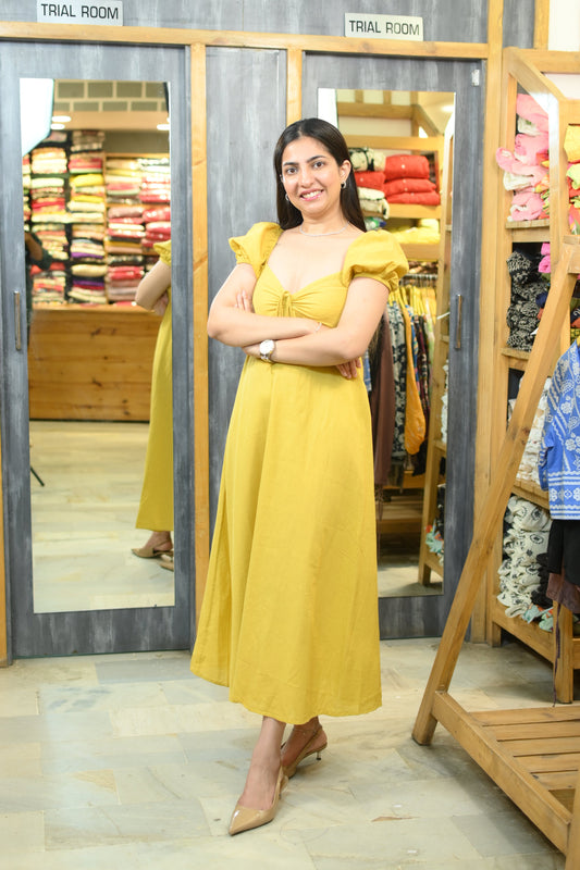 Banana yellow linen dress - Yáshicá