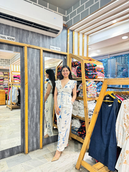 White tropical jumpsuit