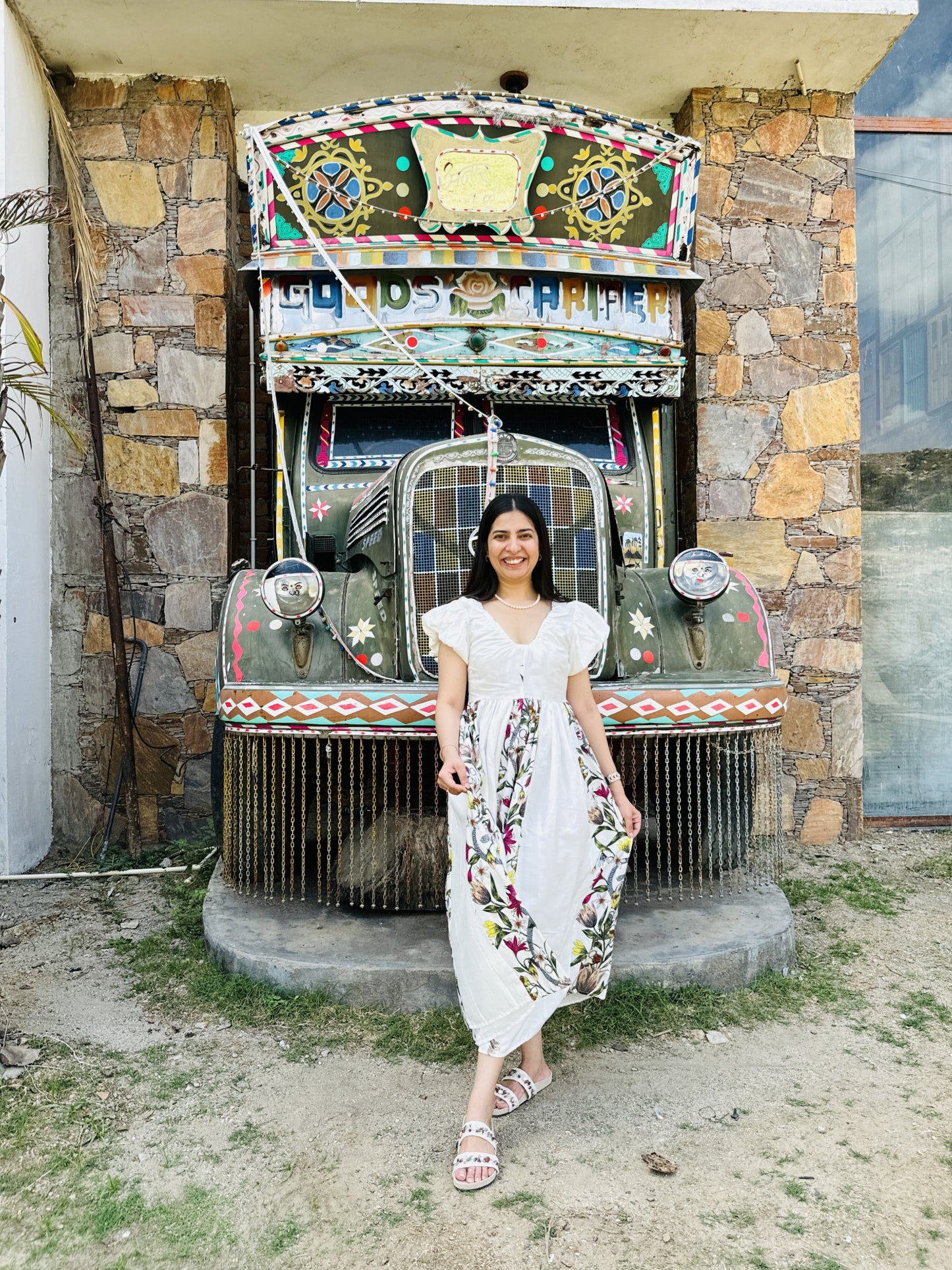 White designer neck dress